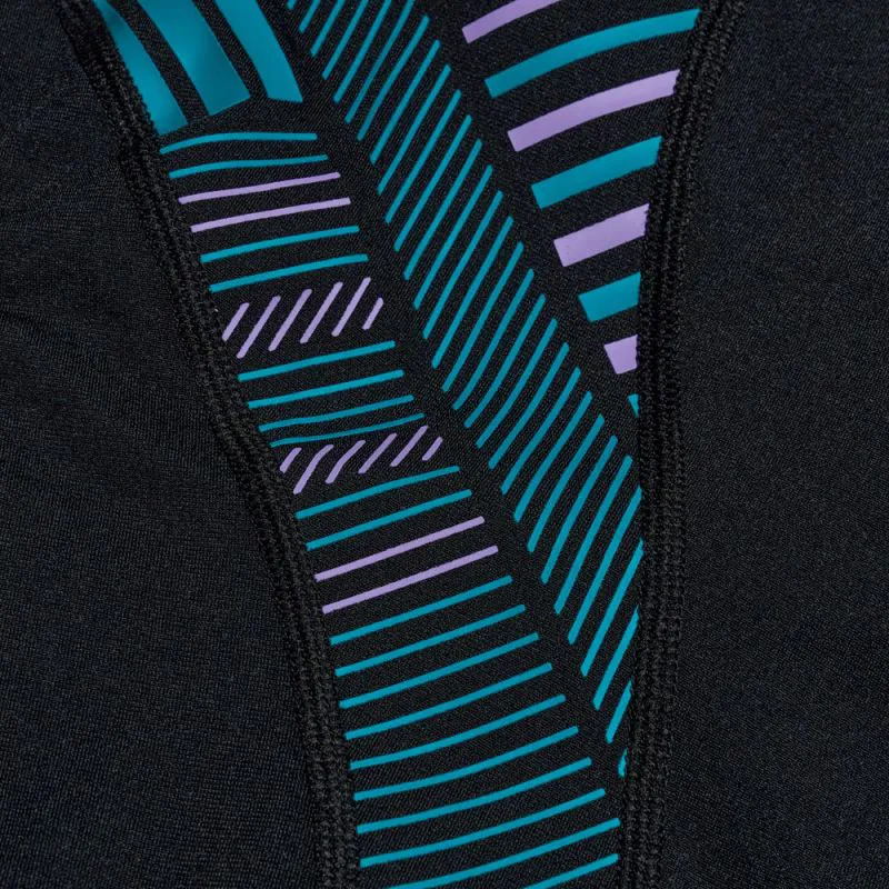 Speedo Women's Placement Laneback 1 Piece Swimsuit Black/Aquarium-7